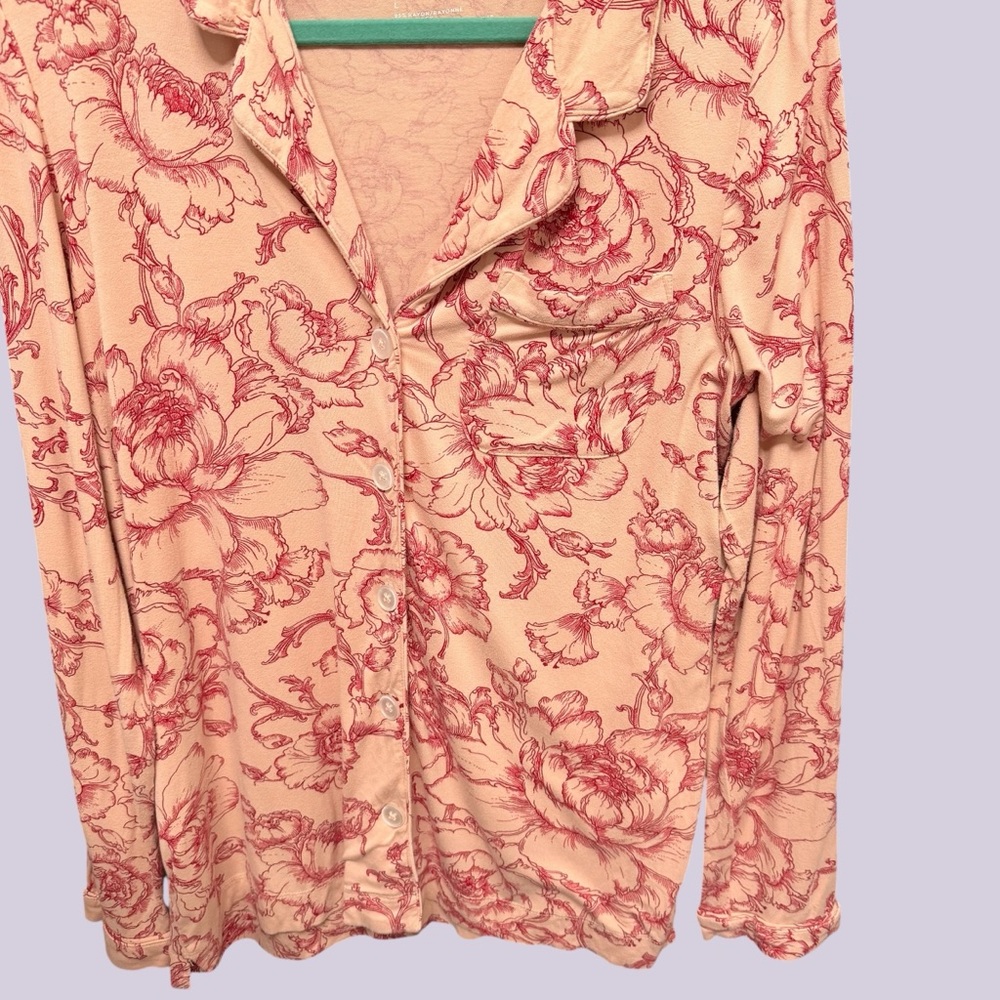 Haven Well Within Pink Floral Toile Pajama Set Size L Comfy Soft Girl Coquette - Picture 4 of 8